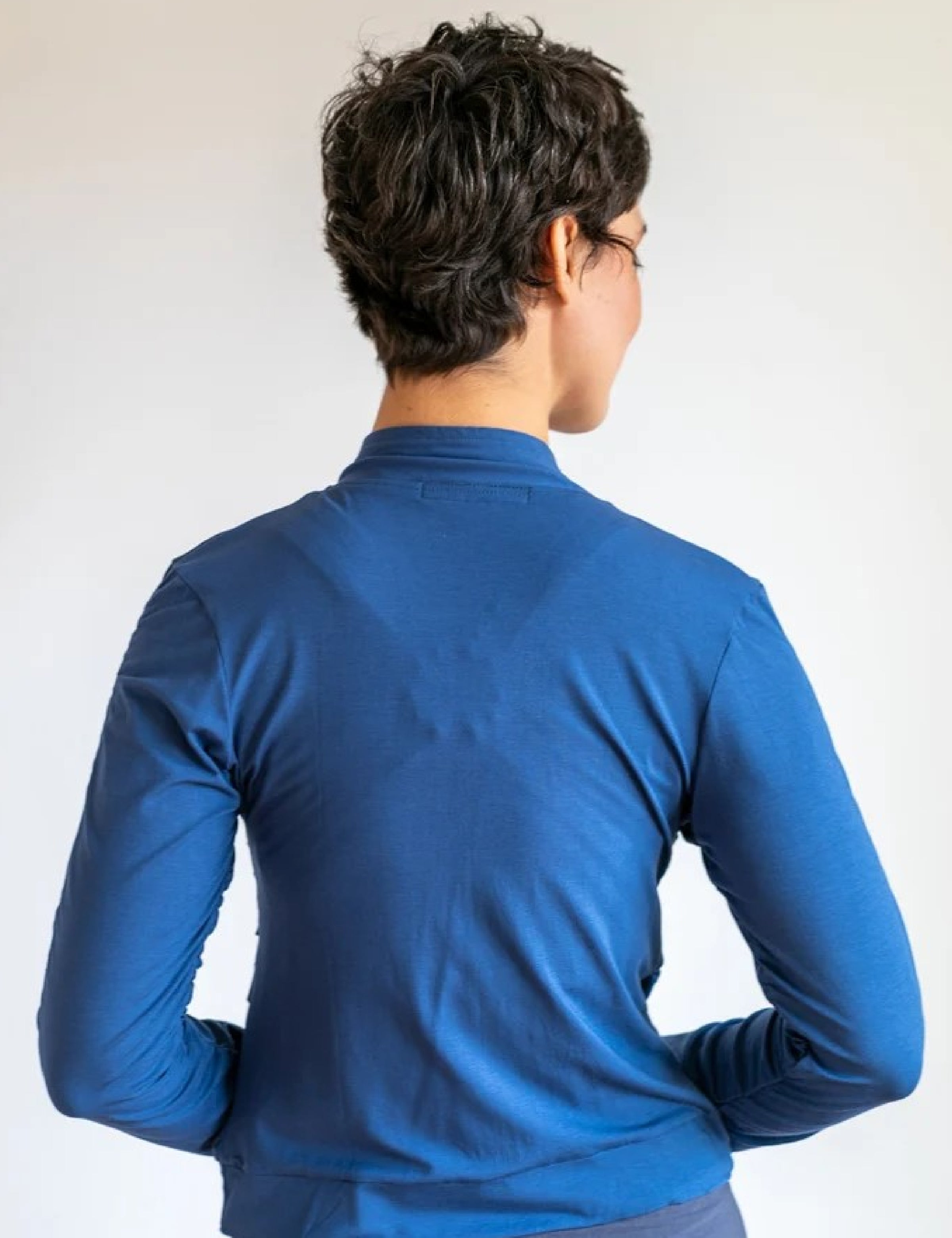 Mrs. Peacock Ruched Zip Front Jacket Indigo