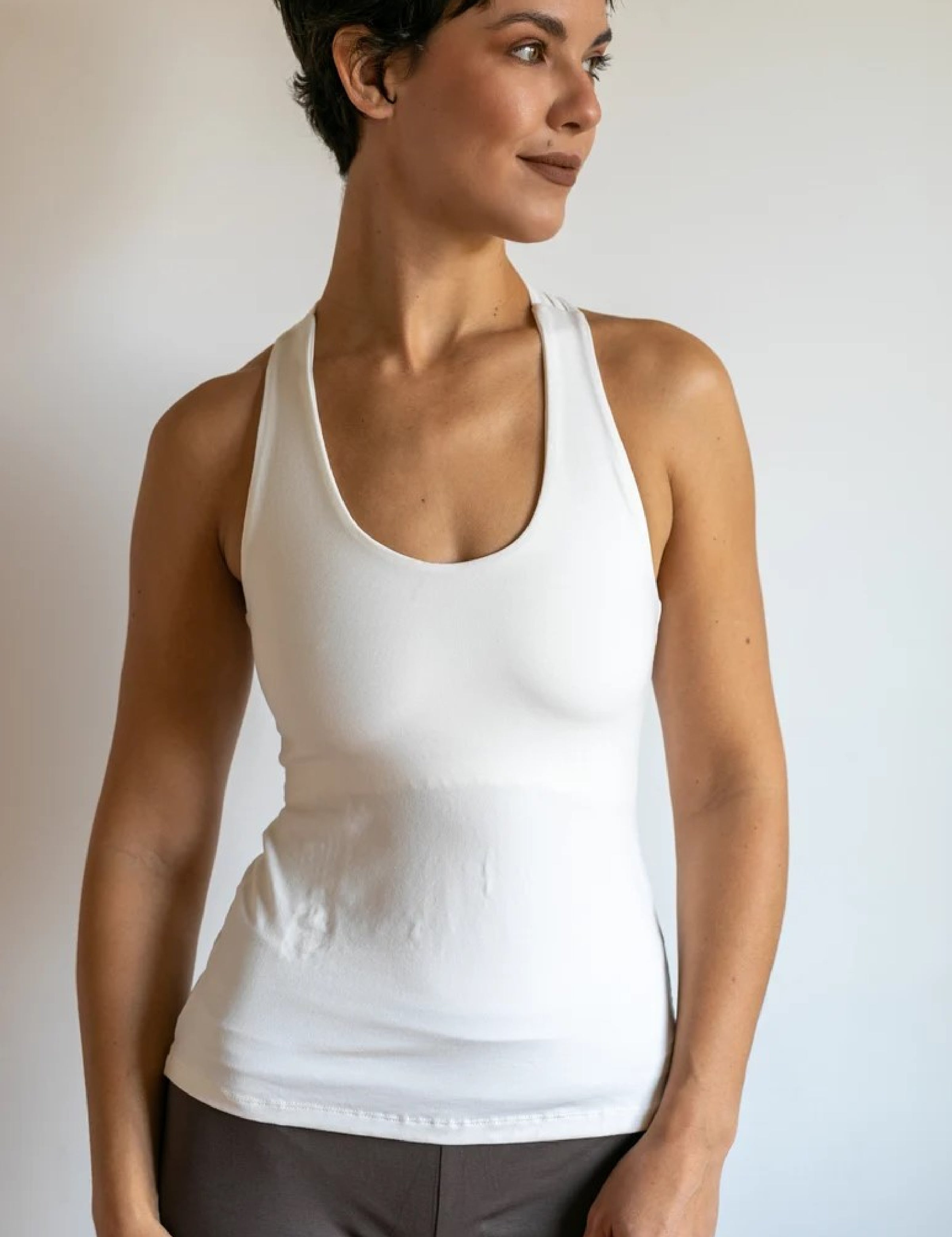 Faith Strappy Yoga Tank Top with Built in Bra in White