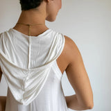Pixie Sleeveless Hoodie Dress in White Bamboo Fabric