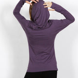 Cowl Neck Hoodie Shirt with Thumbholes in Amethyst