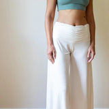 Ruched Waistband,Wide Leg, Flowy Gaucho Pants in Cream