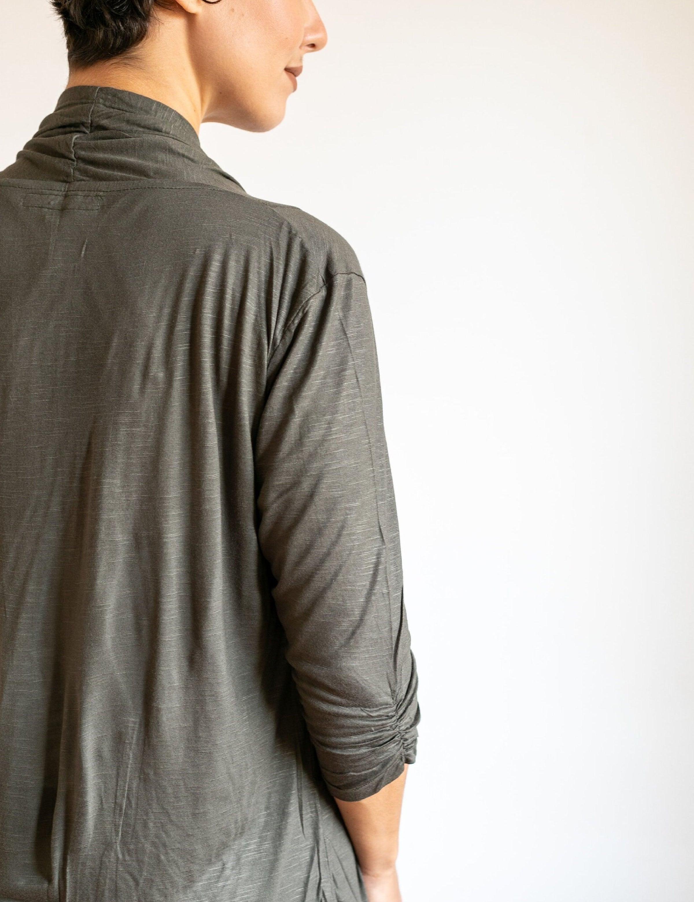 Tie in Front 3/4 Sleeve Jacket Olive