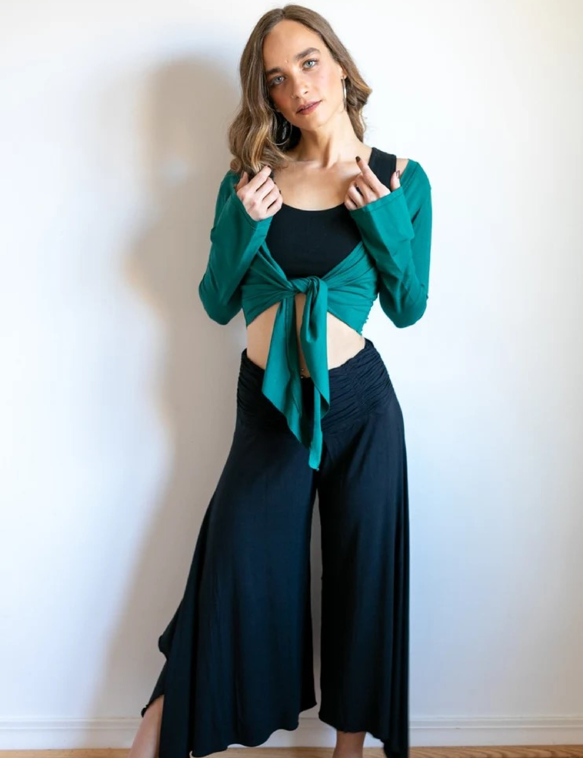 Jasper Green Ballet Wrap Jacket: Yoga Cover-Up Top
