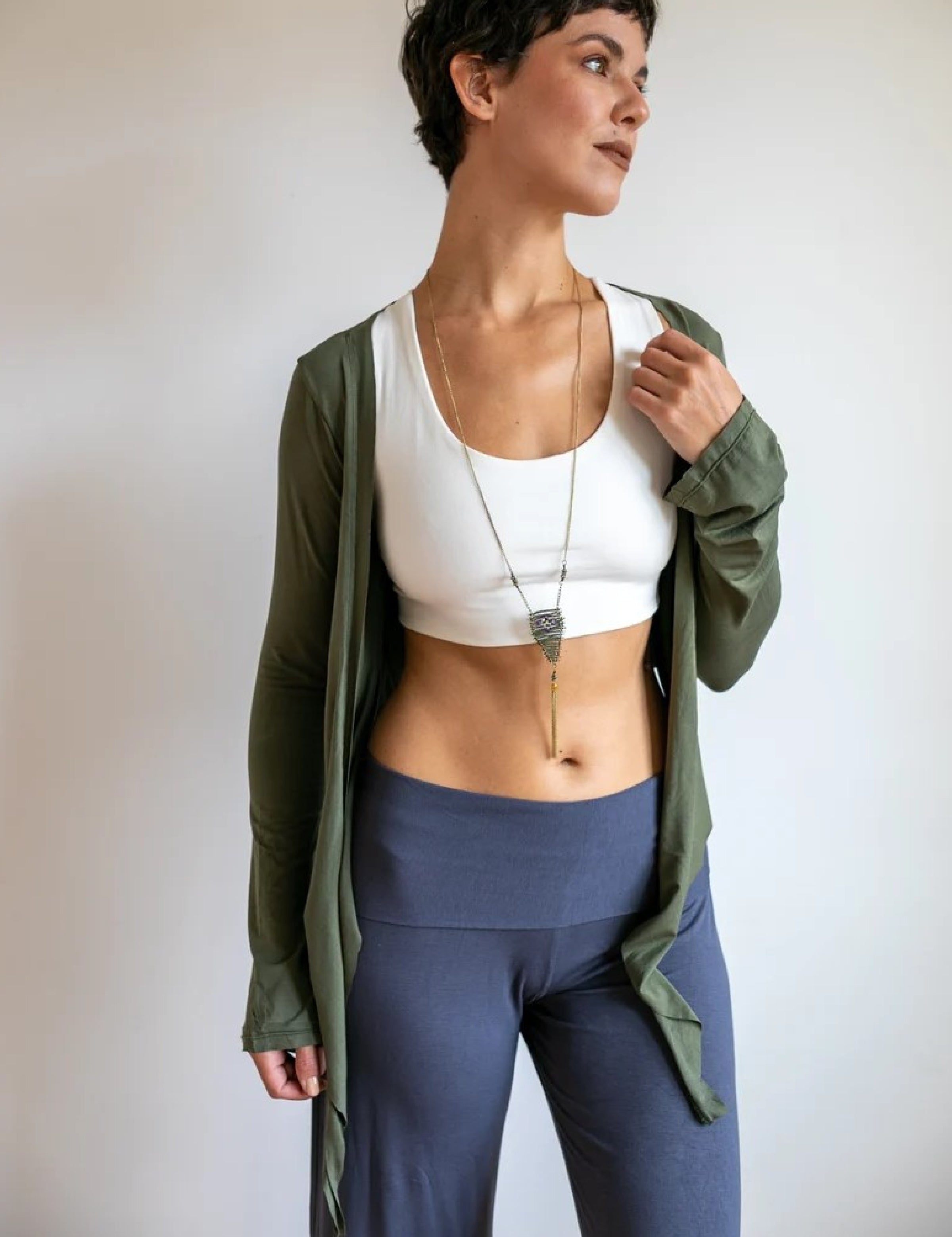 Olive Yoga Wrap Top: Ballet Tie Front Jacket