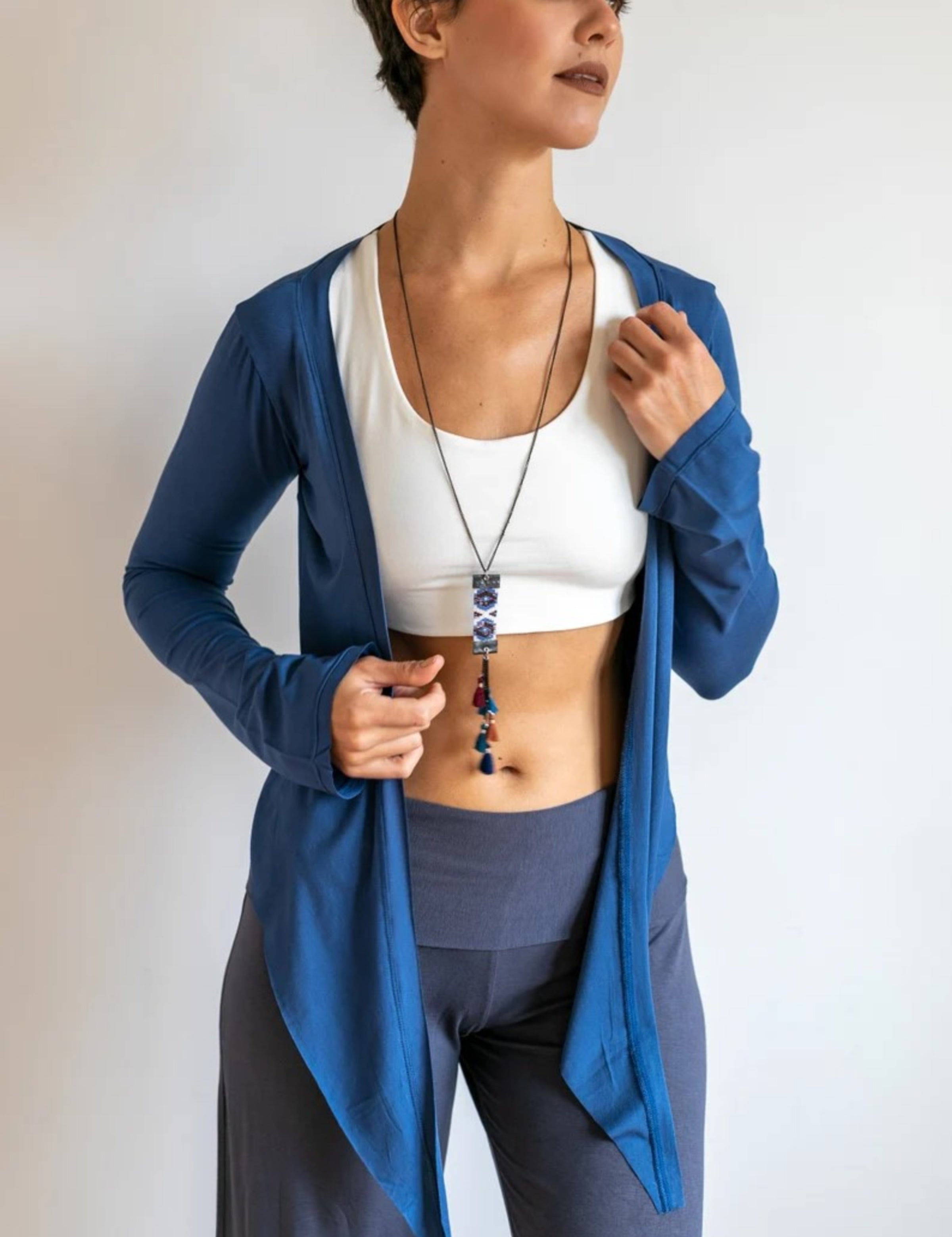 Indigo Ballet Wrap Jacket: Yoga Cover-Up Top