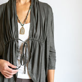 Tie in Front 3/4 Sleeve Jacket Olive