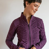 Mrs. Peacock Ruched Zip Front Jacket Eggplant