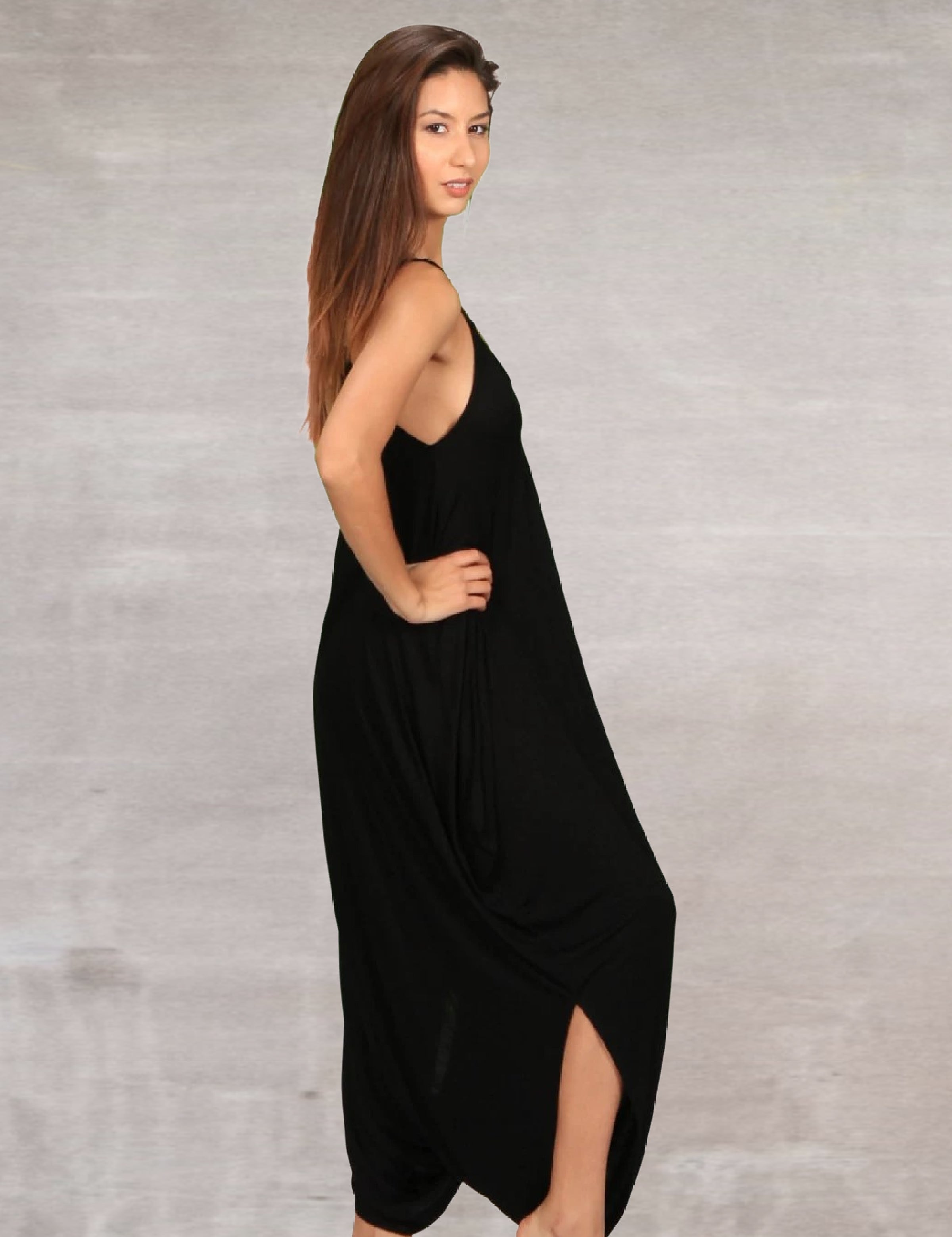 Anjali Loose Fitting Onepiece Womens Jumpsuit Romper in Black Bamboo