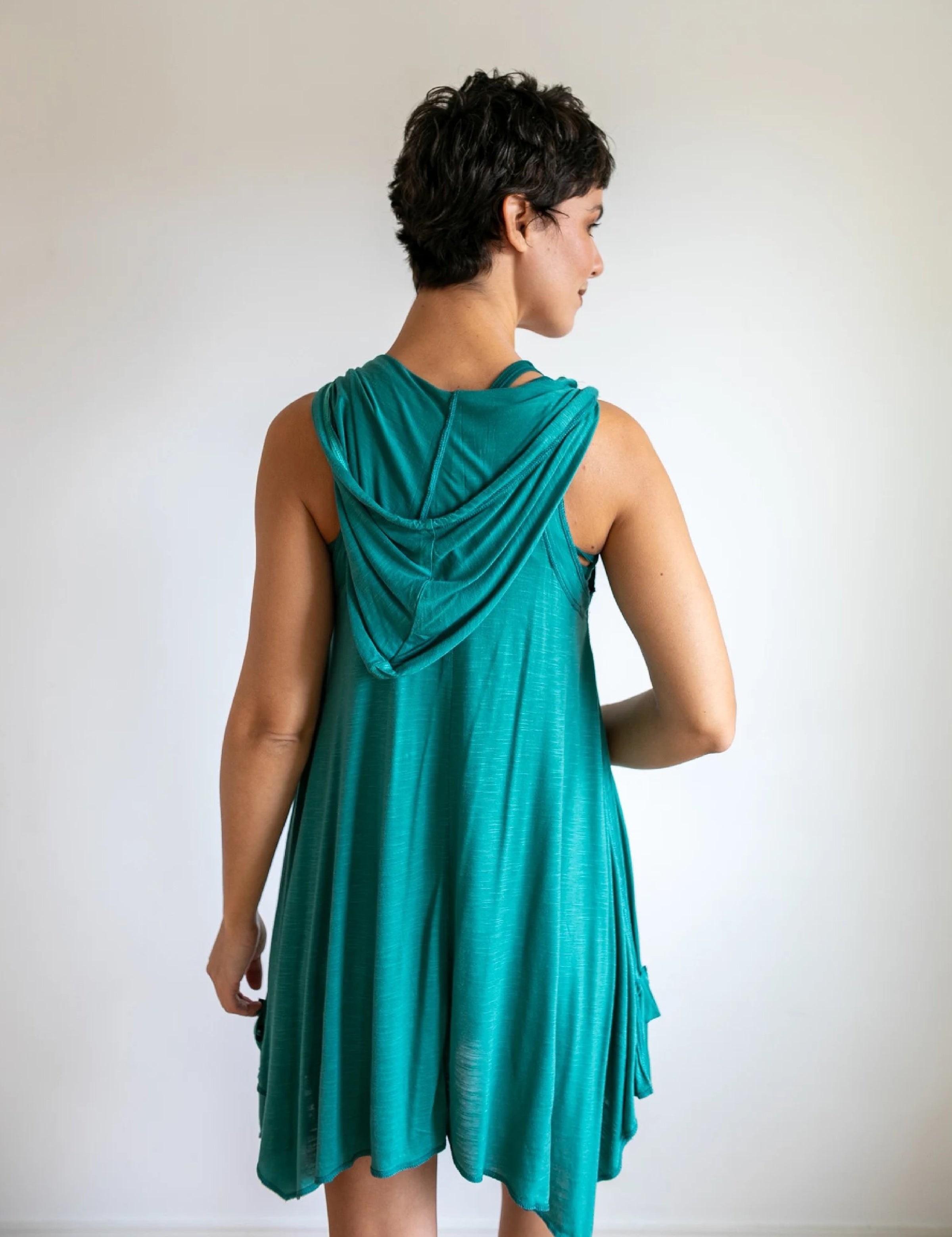 Pixie Sleeveless Hoodie Dress in Teal
