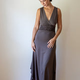 Athena Sleeveless Empire Ruched Waist Goddess Dress in Mocha