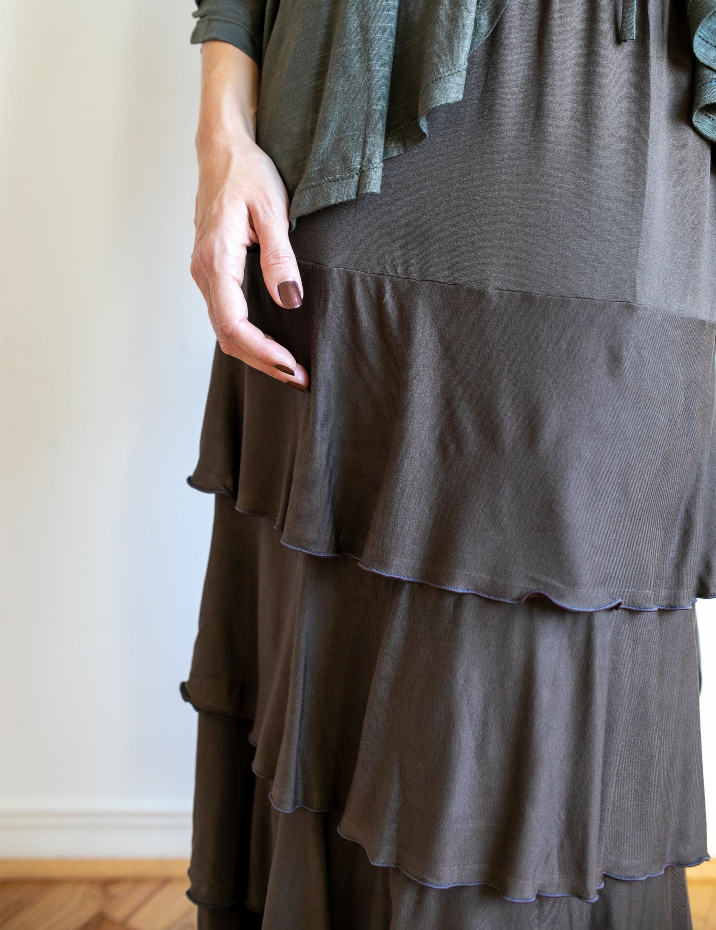 Lydia Maxi Skirt with Ruffles in Mocha