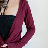 Ballet Wrap Jacket: Women's Tie Front Blouse - Burgundy