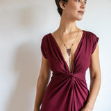 Knot Front Dress – Deep V Empire Waist Dress – Bamboo Rayon Sexy Date Night Dress – Sustainable Boho Evening Dress