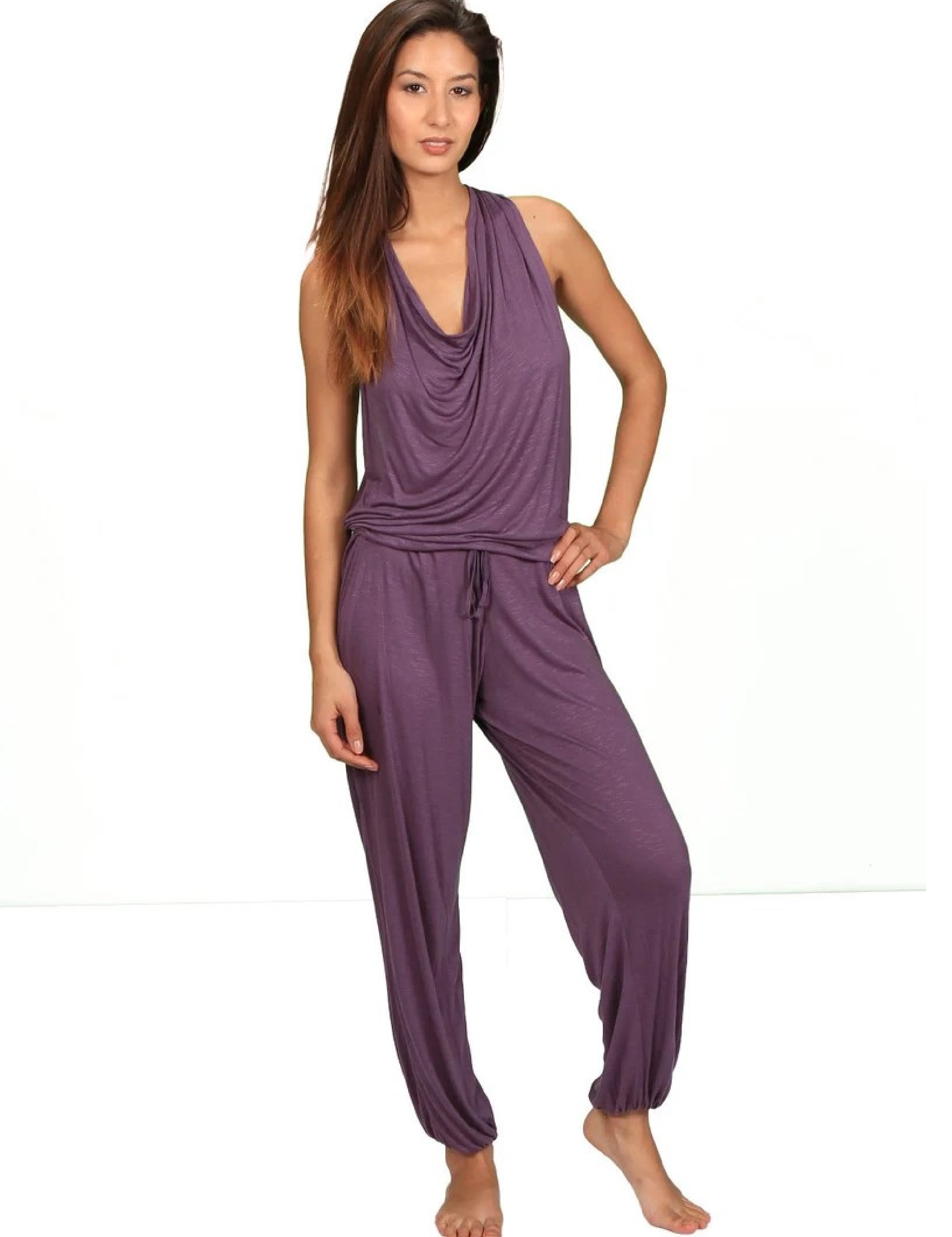 Women's One-piece Cowl Neck Halter Top Backless Yoga Jumpsuit / Romper / Onesie in Amethyst