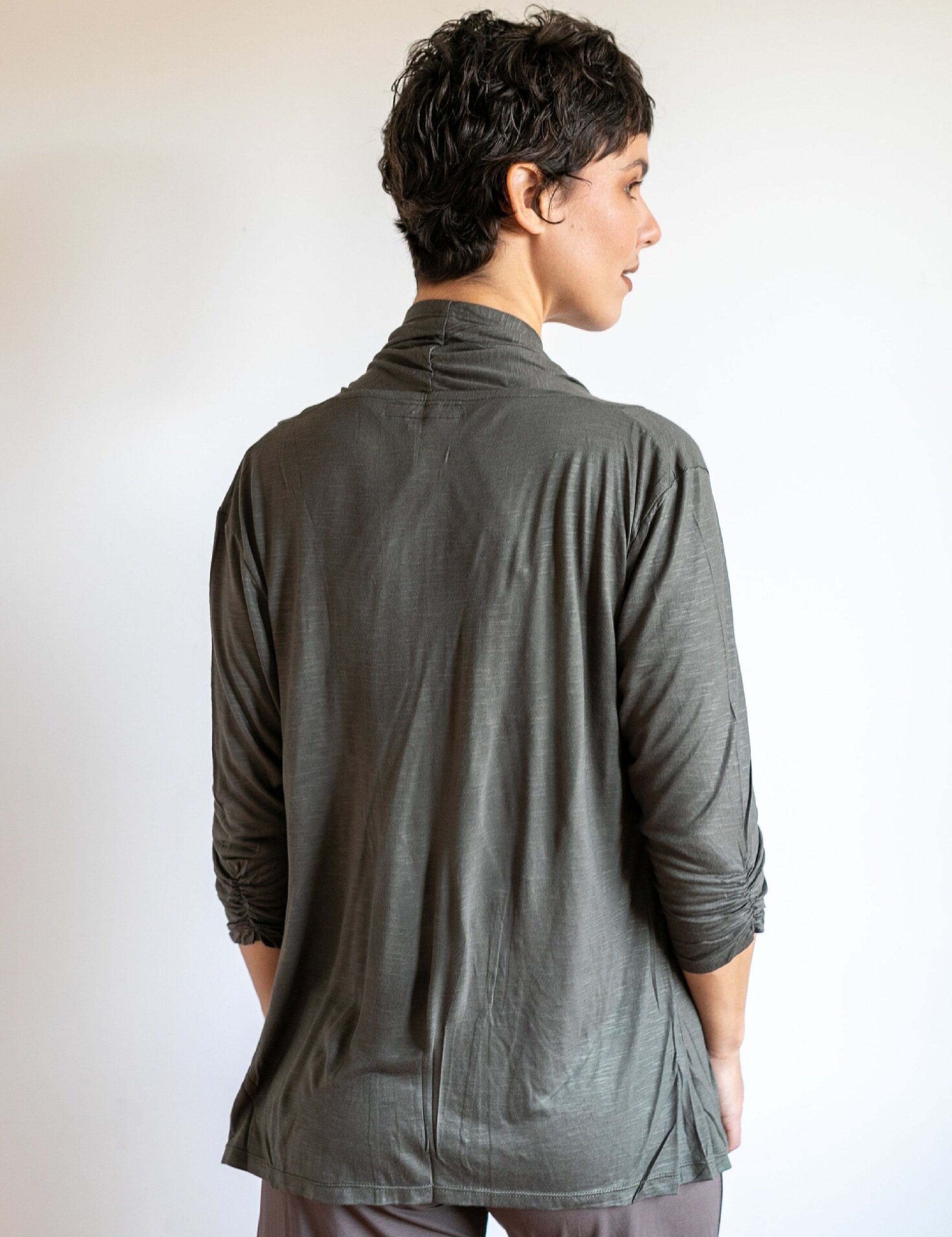 Tie in Front 3/4 Sleeve Jacket Olive