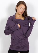 Cowl Neck Hoodie Shirt with Thumbholes in Amethyst