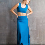Shakti Ruched Waistband Long Maxi Skirt in Horizon Blue