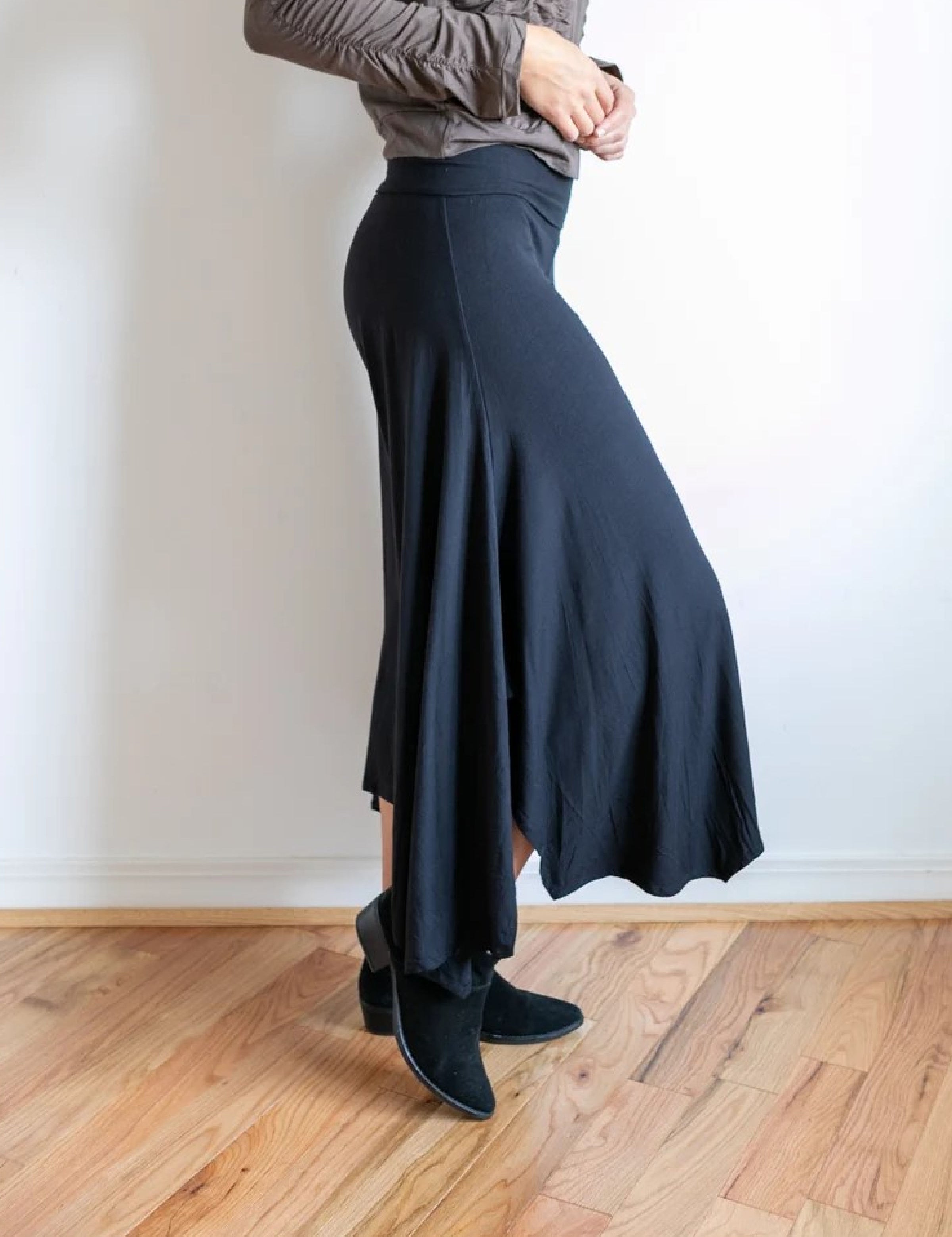 Paris Wide Leg High Waist Gaucho Pants with Fold Over Waistband in Black