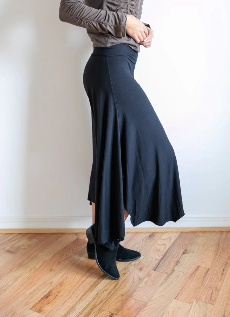 Paris Wide Leg High Waist Gaucho Pants with Fold Over Waistband in Black