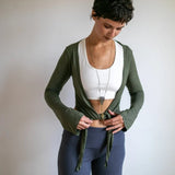 Olive Yoga Wrap Top: Ballet Tie Front Jacket