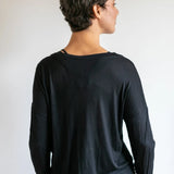 Coconut Button Down Front Long Sleeve Top in Black