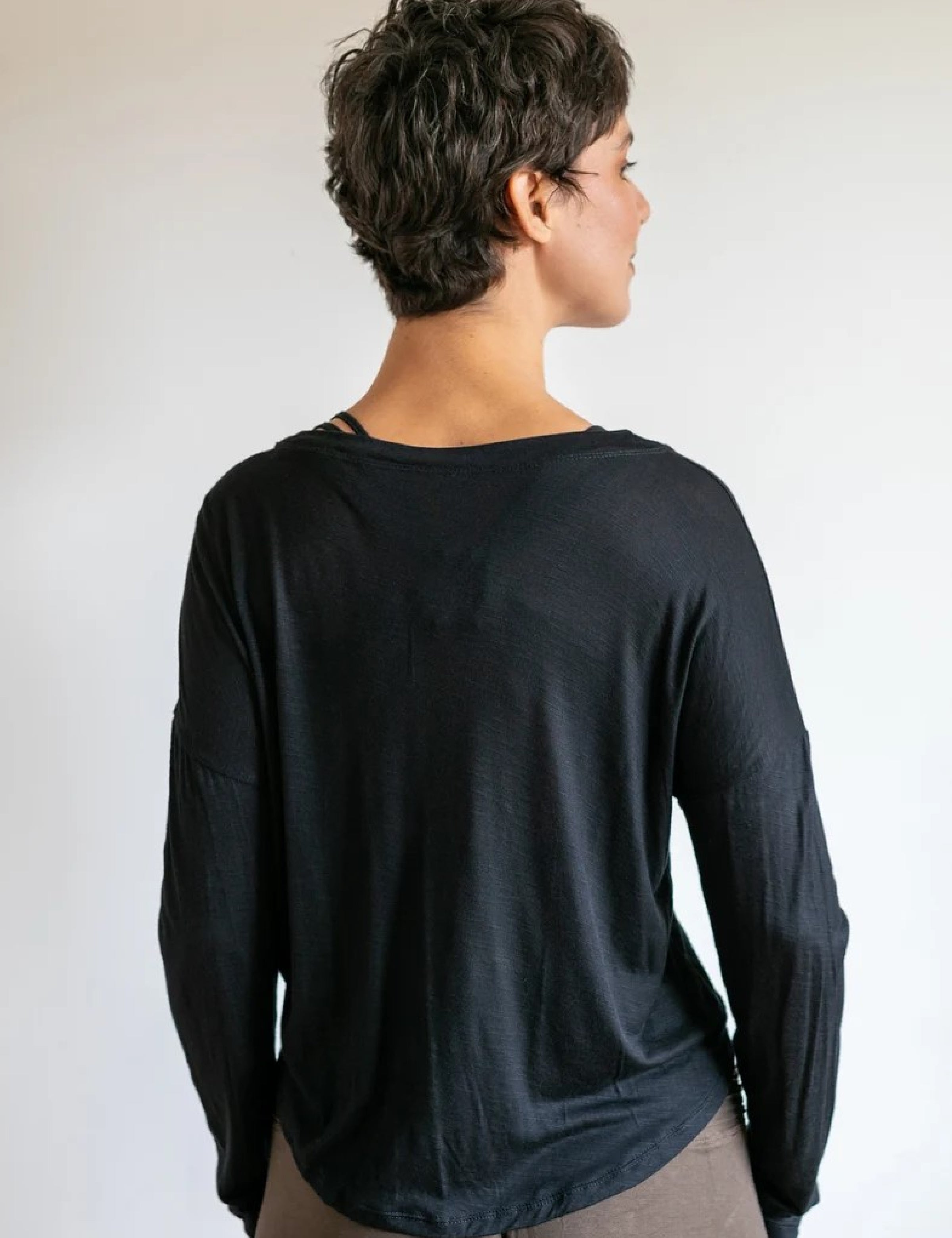 Coconut Button Down Front Long Sleeve Top in Black