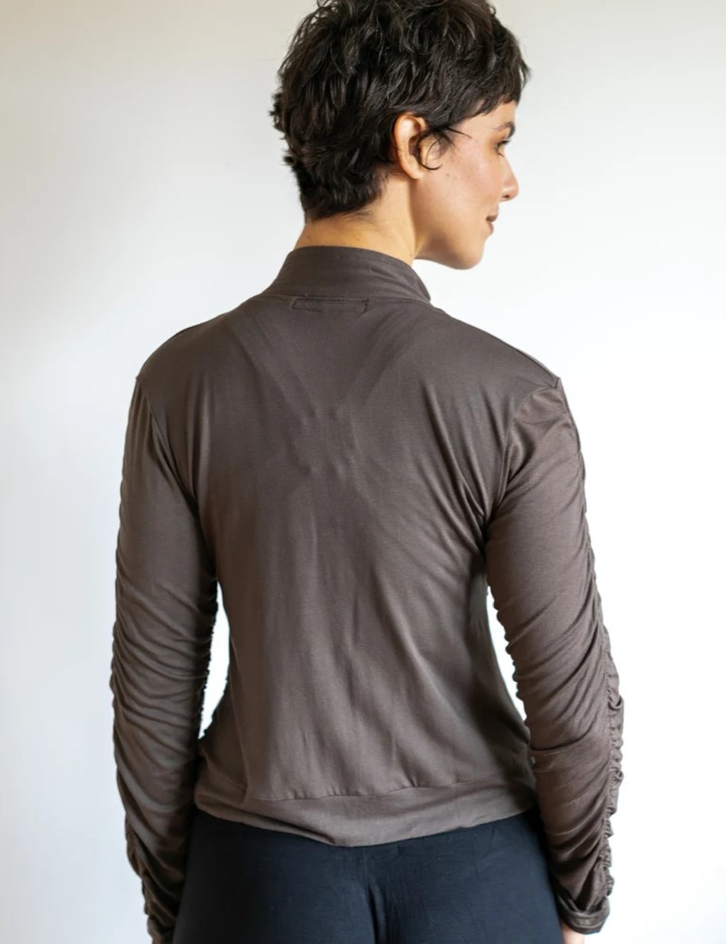 Mrs. Peacock Ruched Zip Front Jacket Mocha