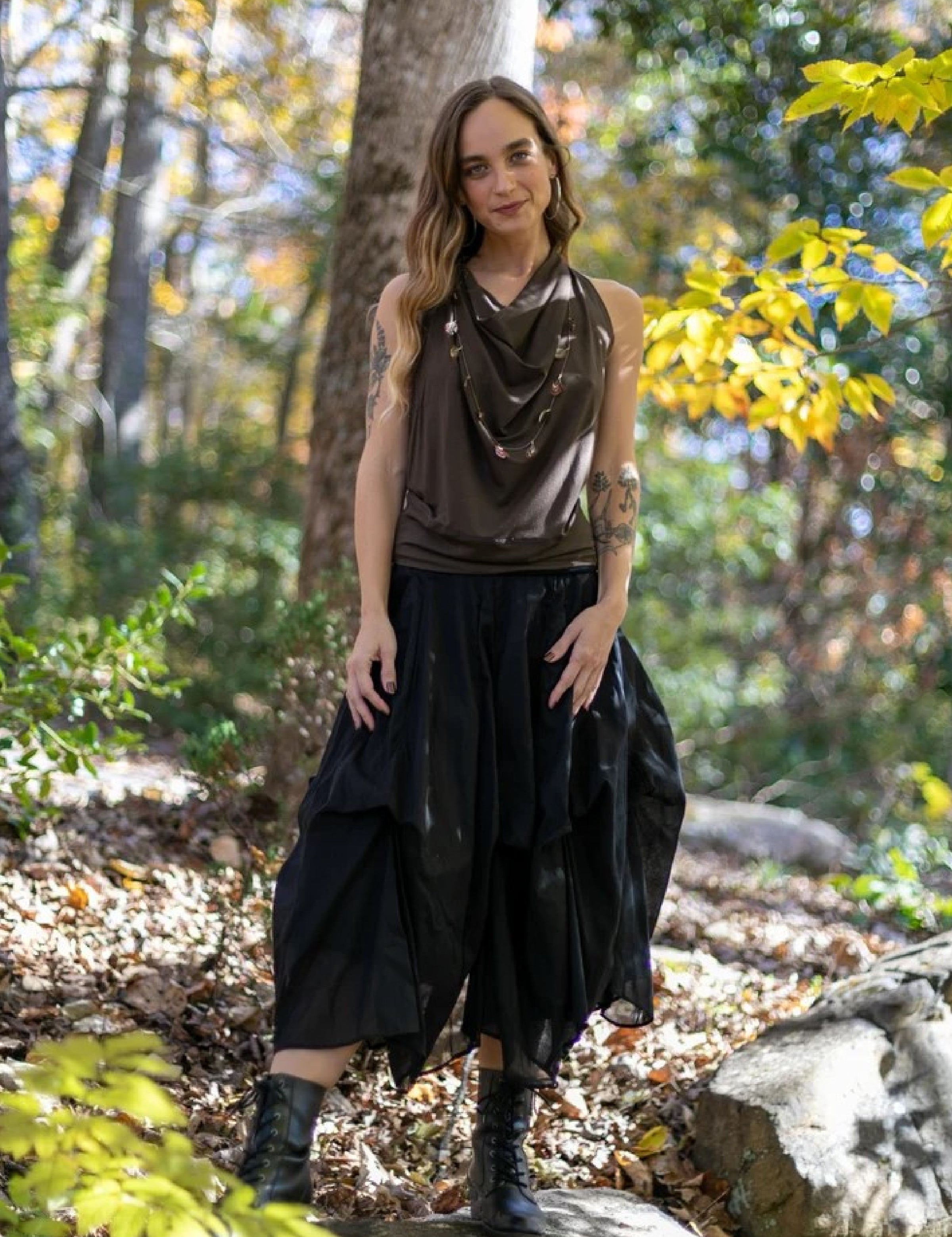 Blooming Lotus Multi Layer with Ties Adjustable Length Skirt In Black