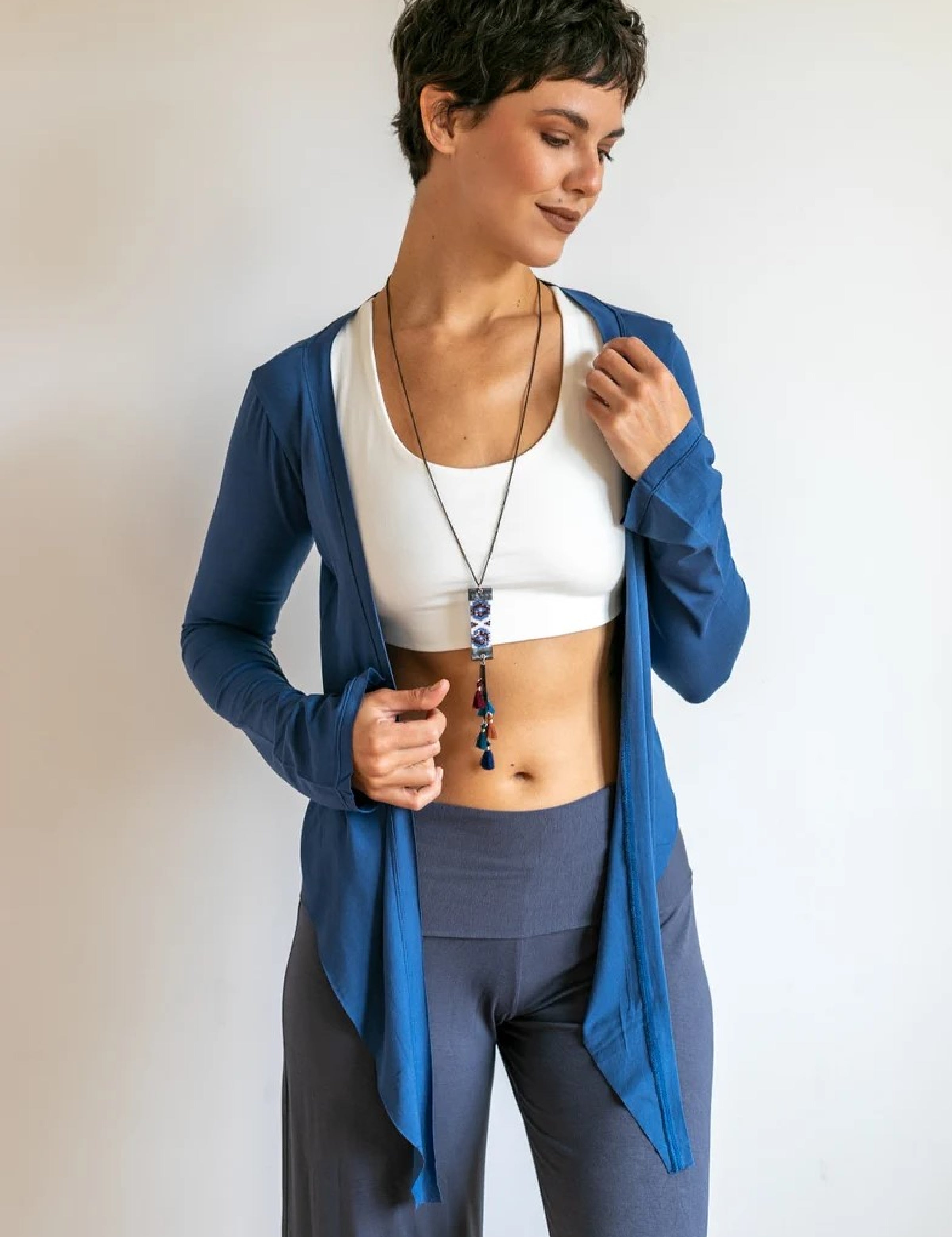 Indigo Ballet Wrap Jacket: Yoga Cover-Up Top