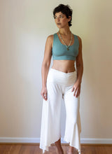 Ruched Waistband Wide Leg Gaucho Pants in White