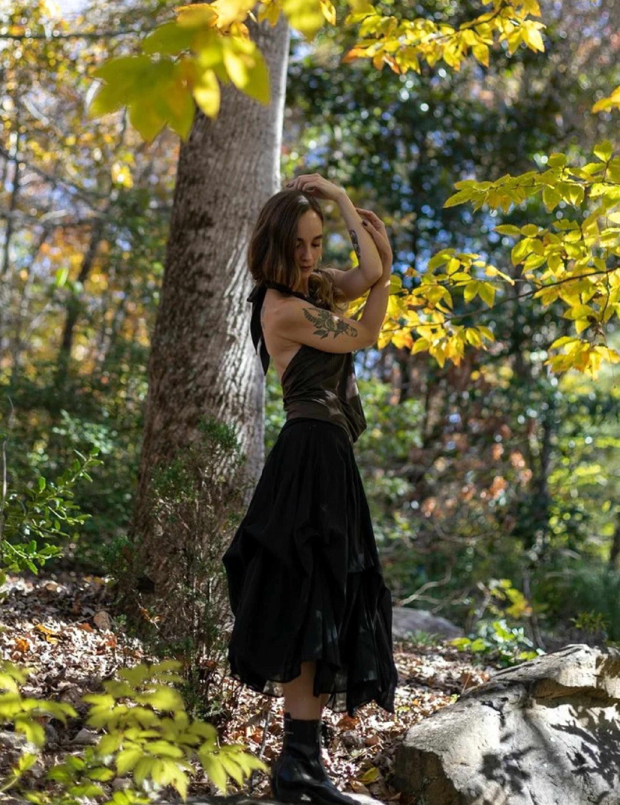 Blooming Lotus Multi Layer with Ties Adjustable Length Skirt In Black