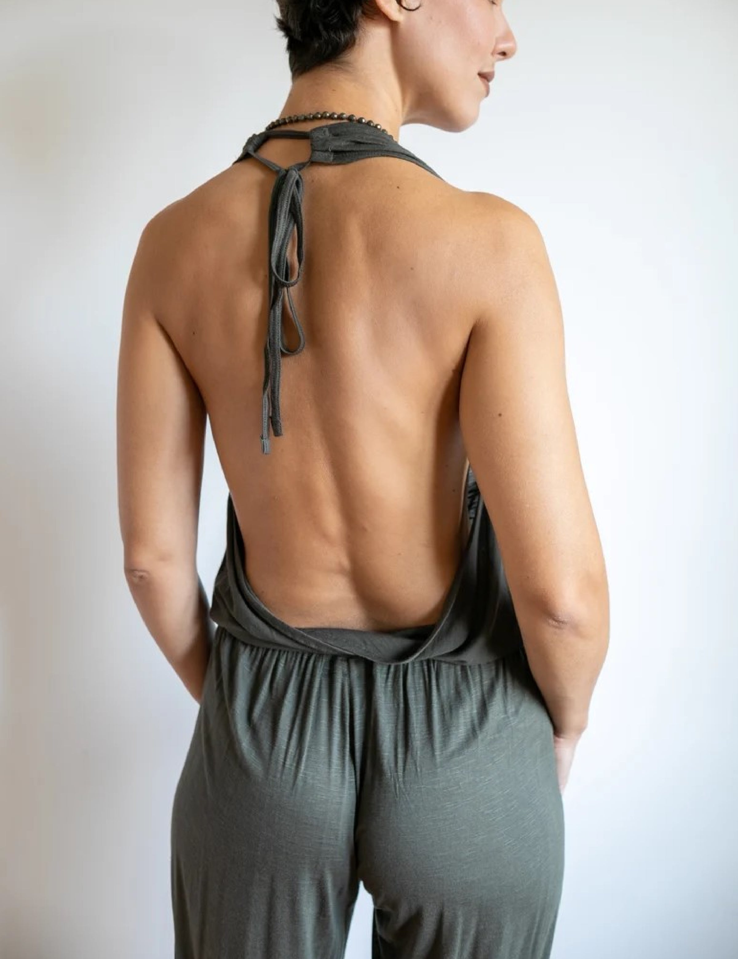 Halter Jumpsuit – Boho Flowy Rayon Cover Up, Travel Outfit, Date Night Style