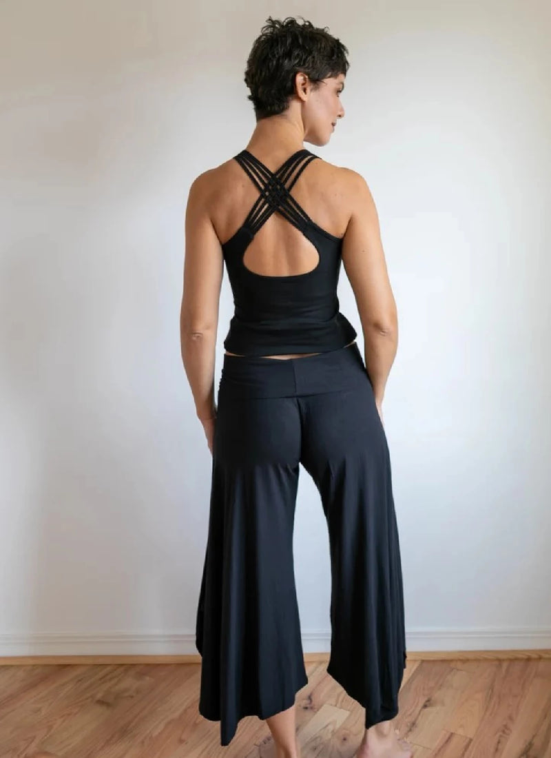 Faith Strappy Yoga Tank Top with Built in Bra in Black