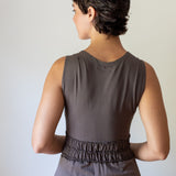 Athena Sleeveless Empire Ruched Waist Goddess Dress in Mocha