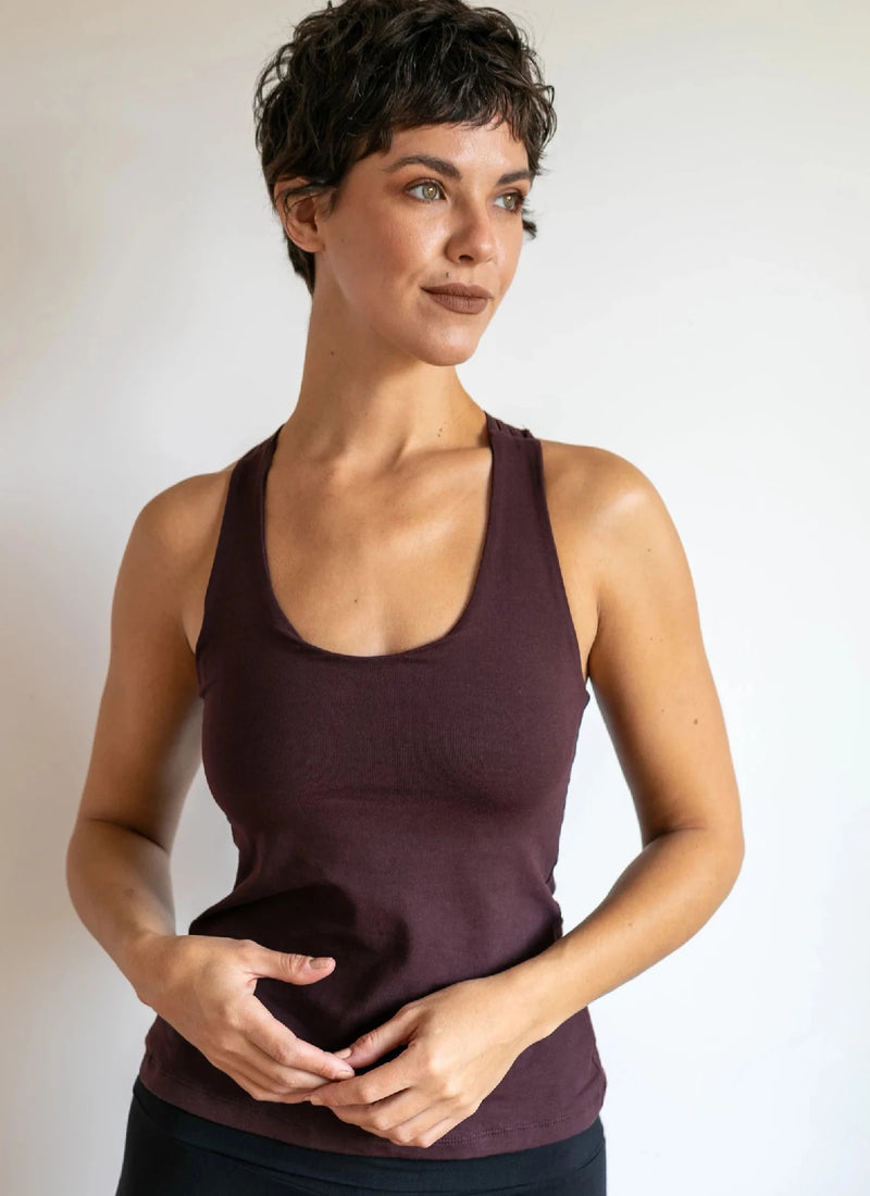 Faith Strappy Yoga Tank Top With Built in Bra in Black 