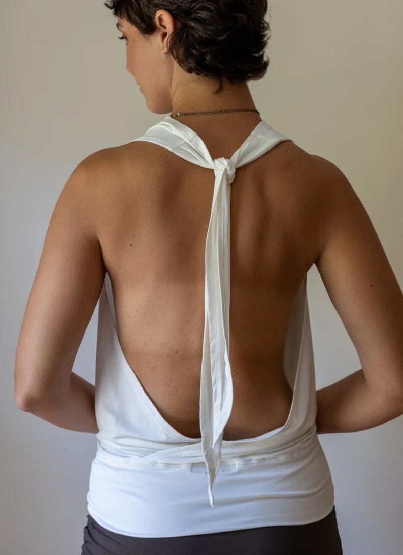 Cowl Neck Backless Halter Top in White