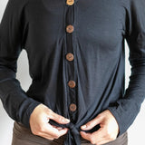Coconut Button Down Front Long Sleeve Top in Black