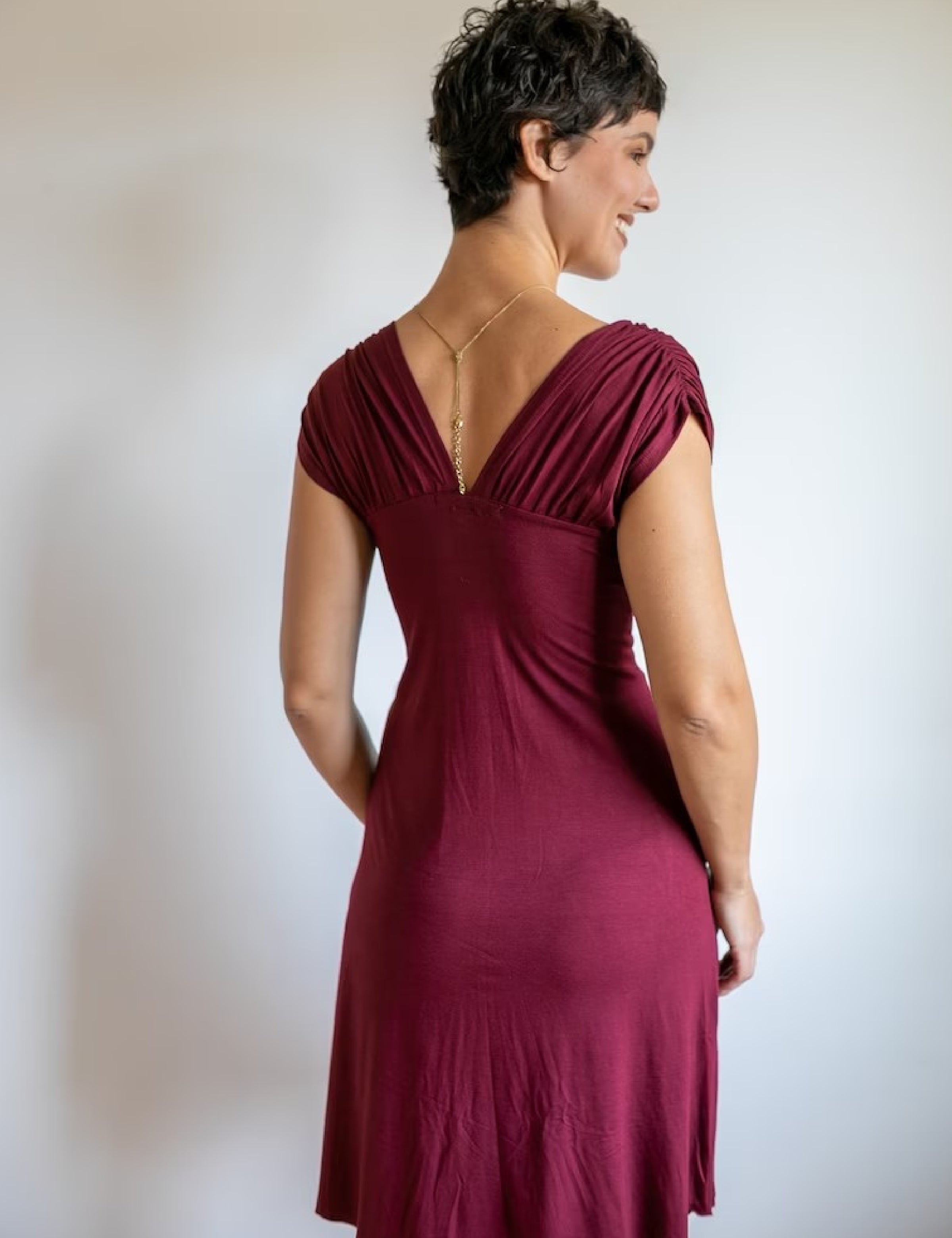 Knot Front Dress – Deep V Empire Waist Dress – Bamboo Rayon Sexy Date Night Dress – Sustainable Boho Evening Dress