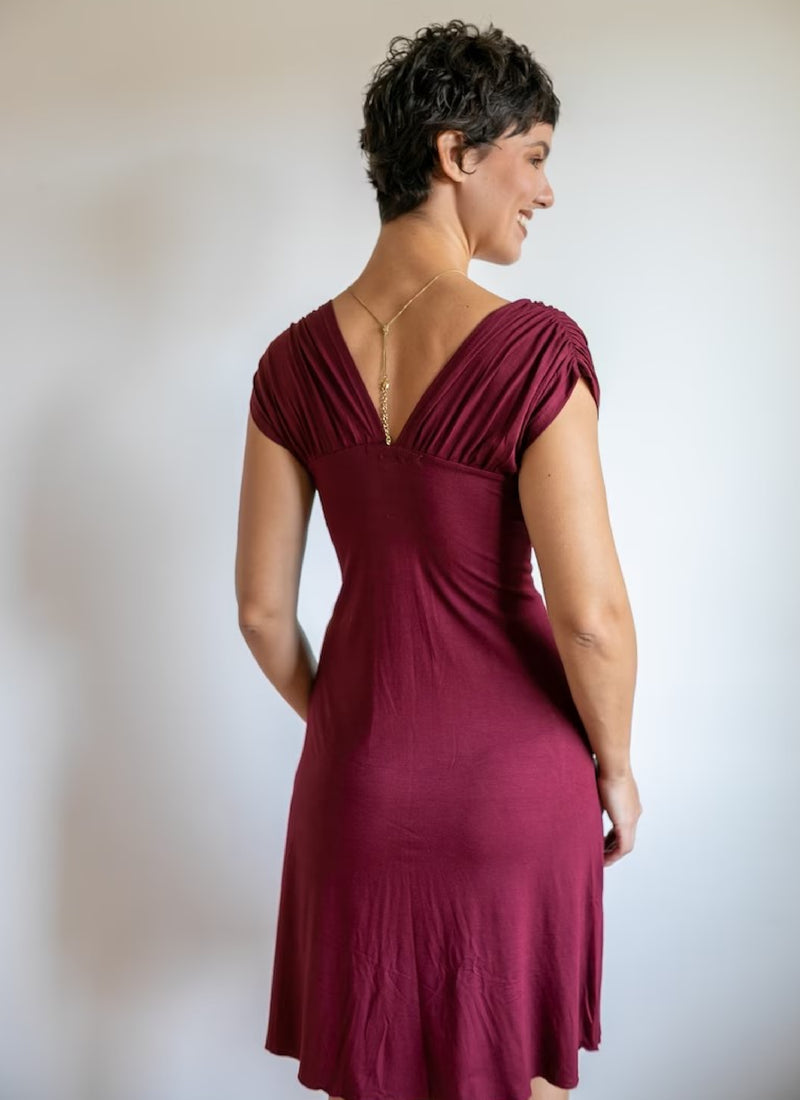 Empire Waist Knot Front Wrap Dress Burgundy | Shop Online Paramita Designs Empire Waist Knot Front Wrap Dress Burgundy | Shop Online Paramita Designs