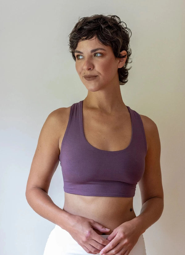 Shanti Strappy Woven Back Yoga Tank Bra in Amethyst Lavender