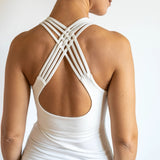 Faith Strappy Yoga Tank Top with Built in Bra in White