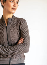 Mrs. Peacock Ruched Zip Front Jacket Mocha