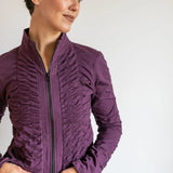 Mrs. Peacock Ruched Zip Front Jacket Eggplant