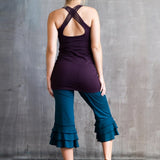 Extra Long Eggplant Woven Back Yoga Tank Top with Built-In Bra | Cotton Lycra Athletic Clothing