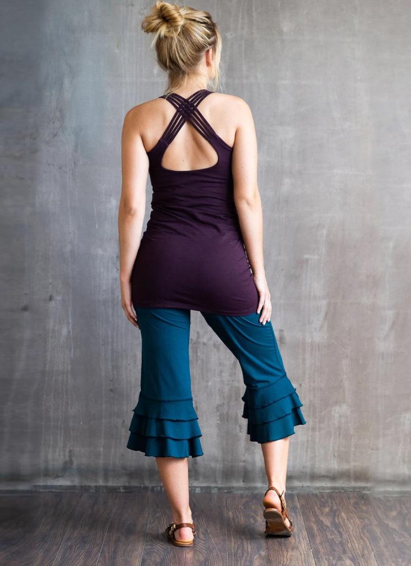 Faith Strappy Woven Back Long Yoga Tank Top in Eggplant