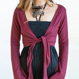 Ballet Wrap Jacket: Women's Tie Front Blouse - Burgundy