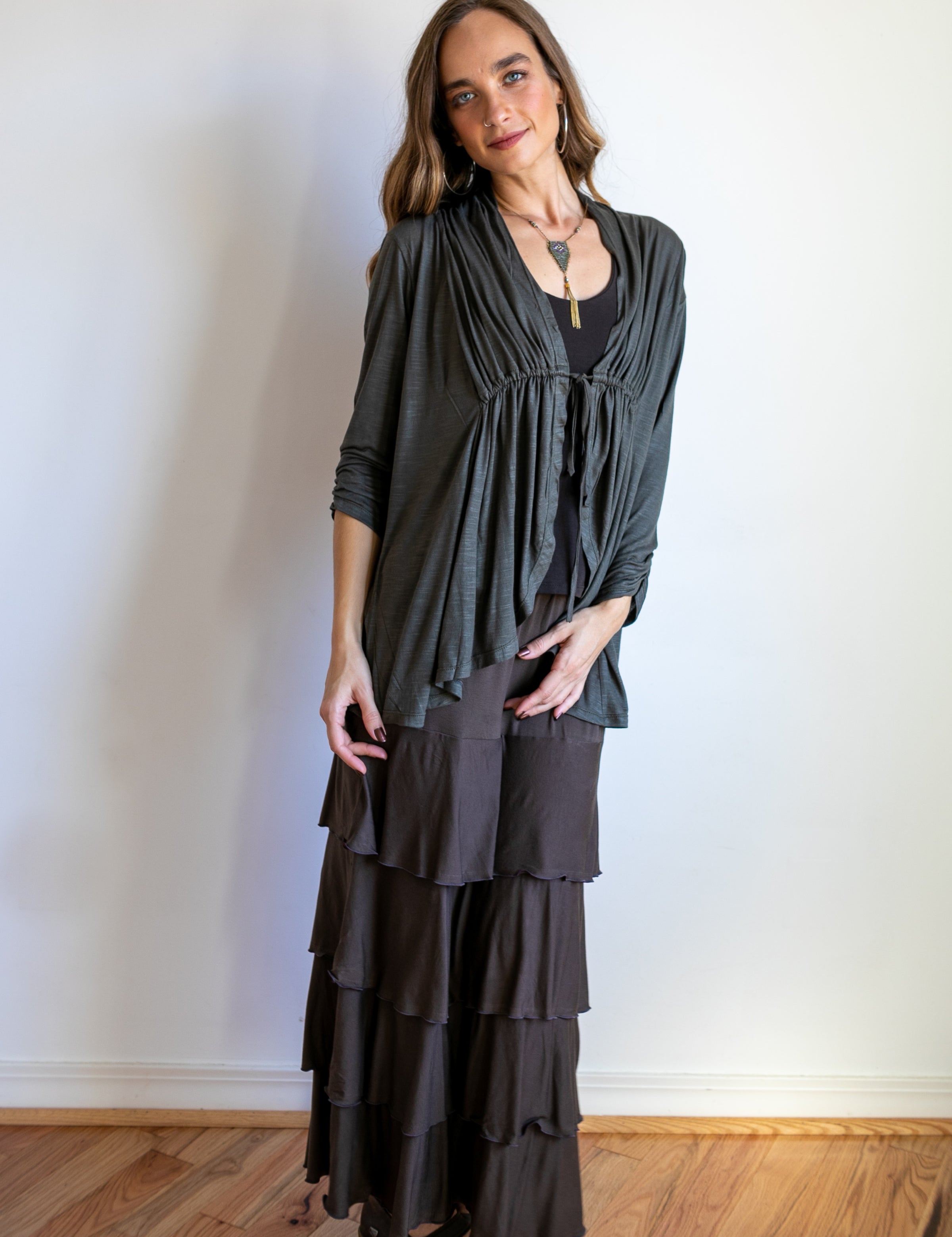 Lydia Maxi Skirt with Ruffles in Mocha