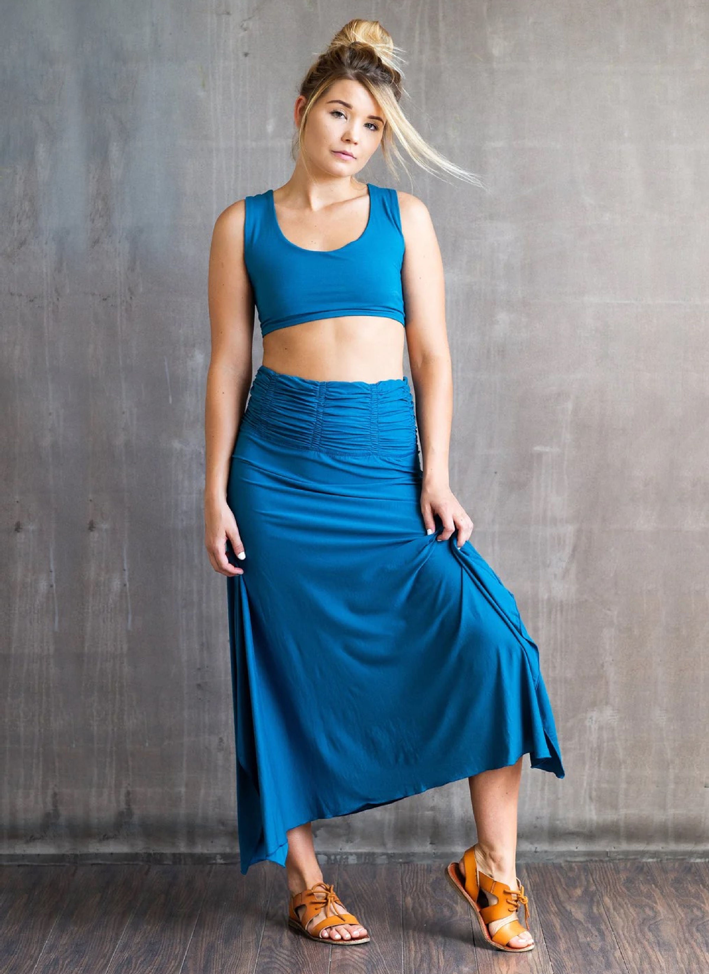  Shakti Ruched Waistband Long Maxi Skirt 4