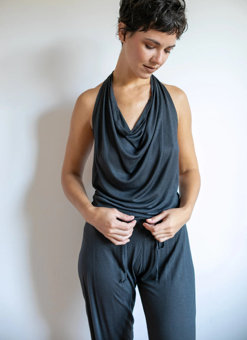 Evelina Backless Yoga Jumpsuit Onesie in Smoky Pearl