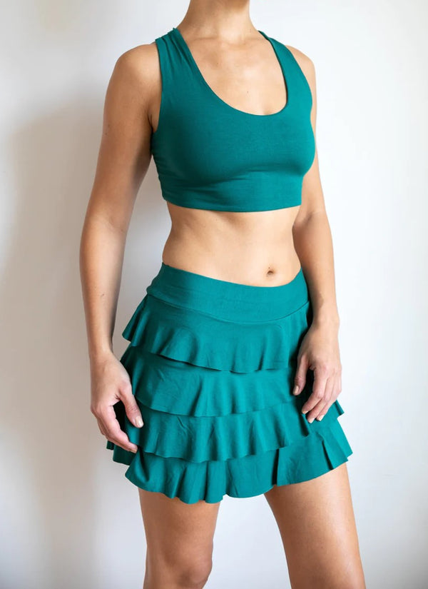 Darlene Ruffle Mini Skirt In Jasper Green